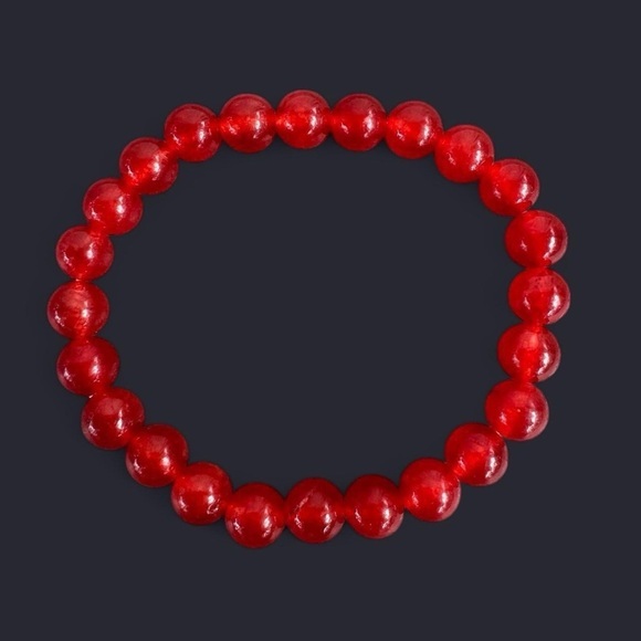 Red Agate Gemstone Bead Bracelet 8mm - Picture 1 of 5